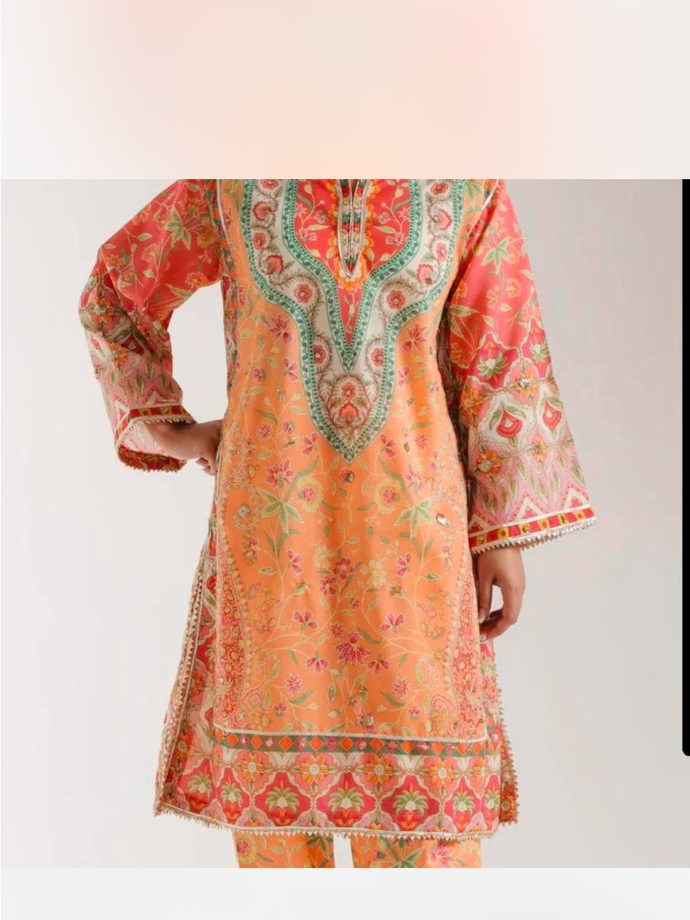 Casual summer shalwar kamiz from ethnic. Floral Embroidered Peach & Pink